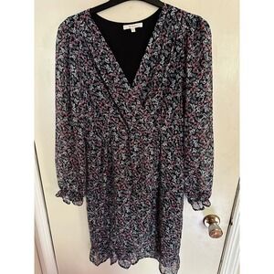 Beltaine Dress Floral Midi Sheer Sleeve Black Pink Size Woman's Medium‎